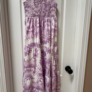32 Degrees Lavender and White Tie-Dye Smocked Maxi Dress